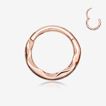 Rose Gold Classic Hammered Wave Seamless Clicker Hoop Ring
